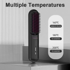 Portable USB Rechargeable Cordless Men Beard Hair Straightener Brush Mini Wireless 2 In 1 Woman Hair Straightener Comb (Color: Black)